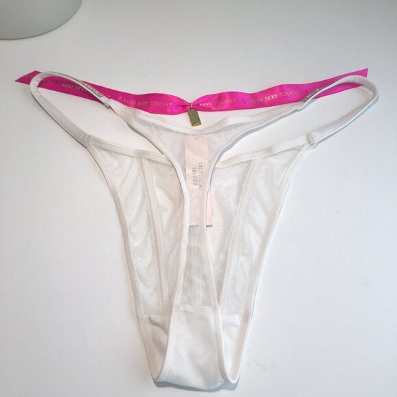 VS Shine Strap Triple Stripe White Mesh Rhinestone Bling Thong L NWT - Picture 5 of 8
